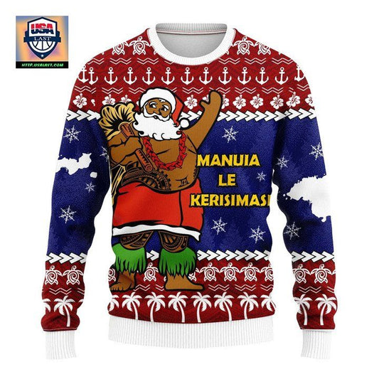 American Samoa Bchristmas Santa Claus Polynesian Knitted Long-Sleeved Sweater A24 ? Usalast