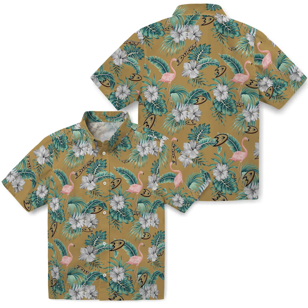 Anaheim Ducks Hawaiian Shirt - Flamingo and Hibiscus – Moonbestprint