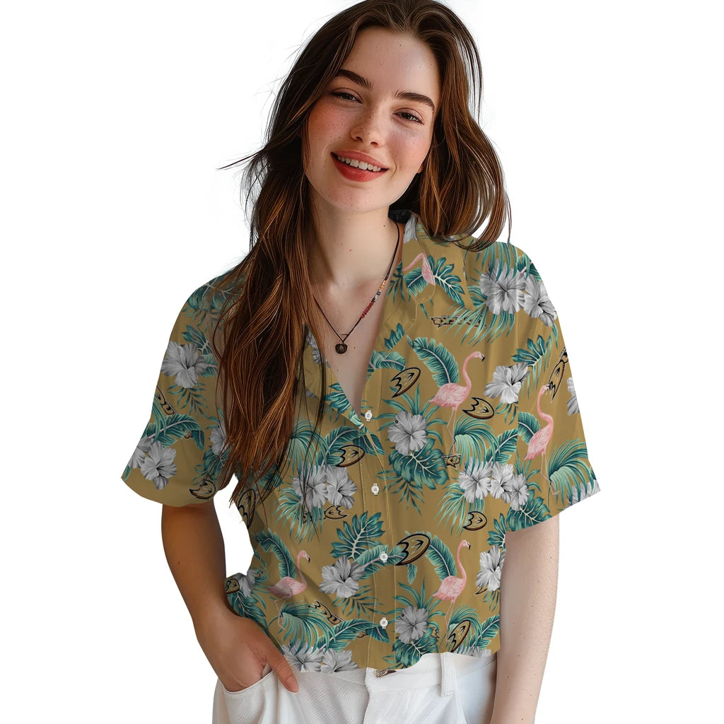 Anaheim Ducks Hawaiian Shirt - Flamingo and Hibiscus – Moonbestprint