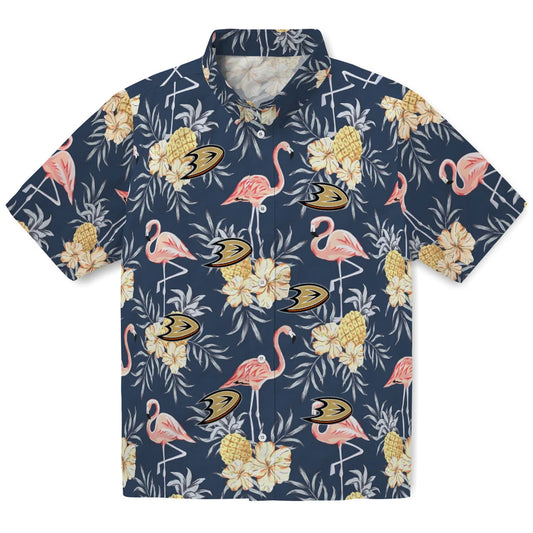 Anaheim Ducks Hawaiian Shirt - Flamingo Hibiscus | Moonbestprint