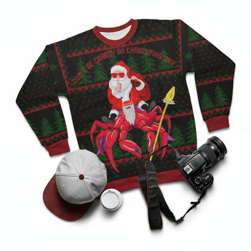 Anta Riding On A Crab Crustaceancore Dont Be Crabby On Day 3d Ugly Christmas Sweater ? Usalast