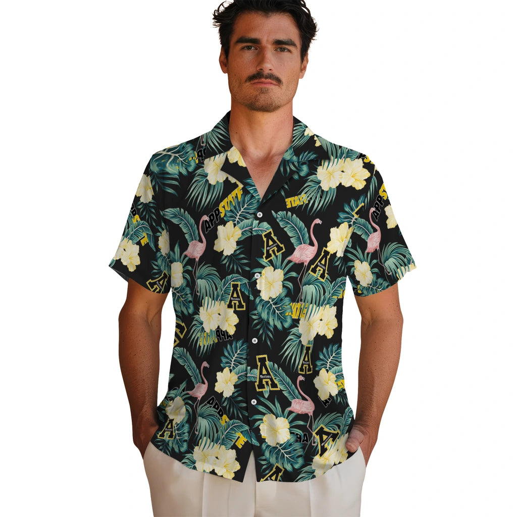 Appalachian State Mountaineers Hawaiian Shirt - Flamingo and Hibiscus | Moonbestprint