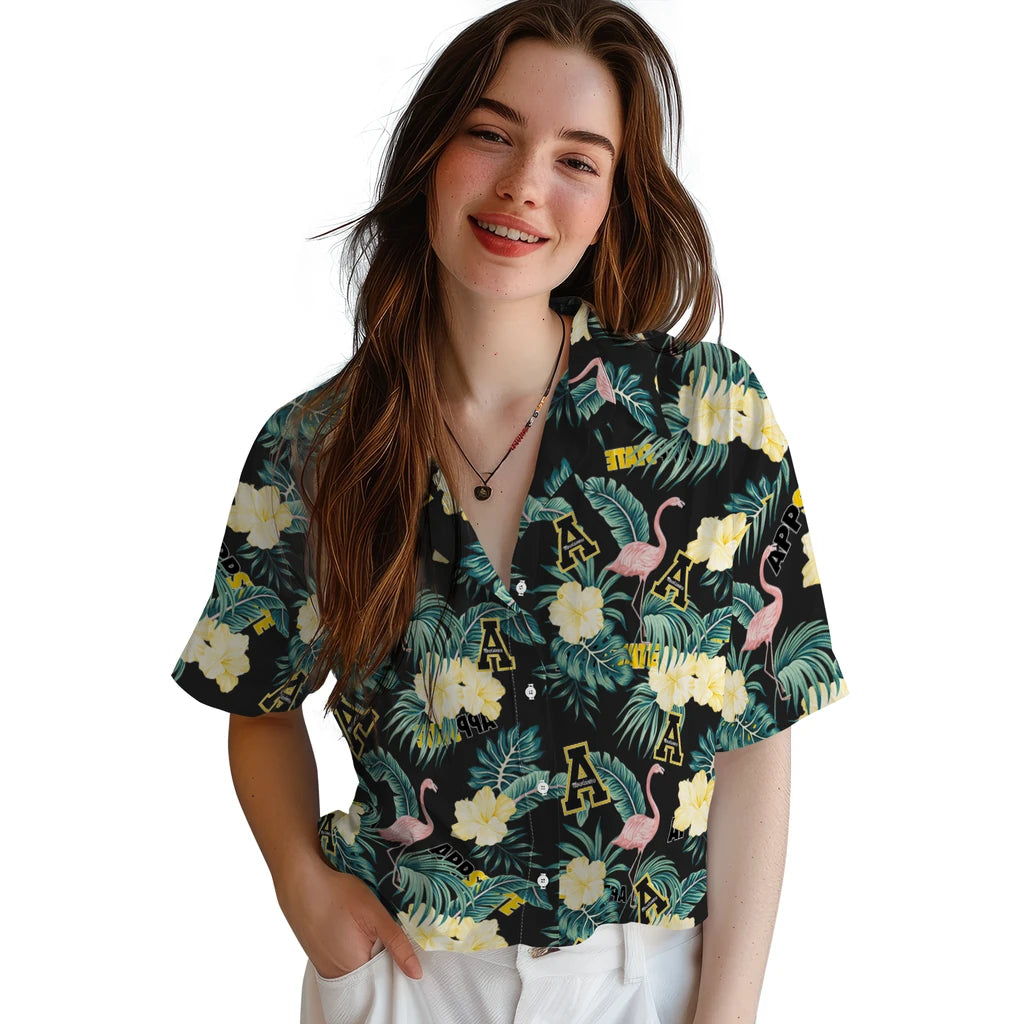 Appalachian State Mountaineers Hawaiian Shirt - Flamingo and Hibiscus | Moonbestprint