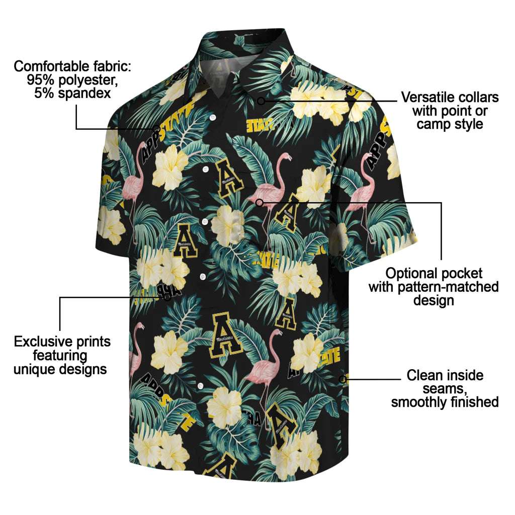 Appalachian State Mountaineers Hawaiian Shirt - Flamingo and Hibiscus | Moonbestprint