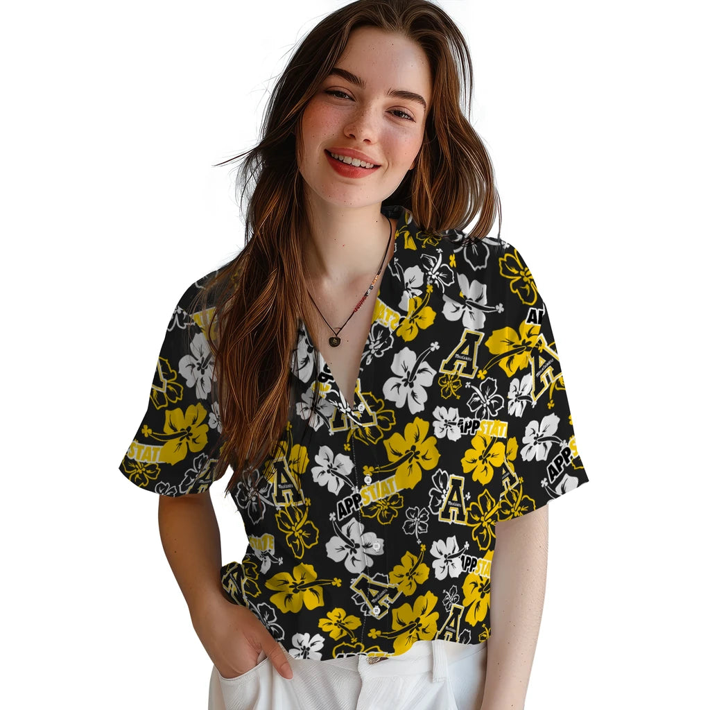 Appalachian State Mountaineers Hawaiian Shirt - Hibiscus Flower Design | Moonbestprint