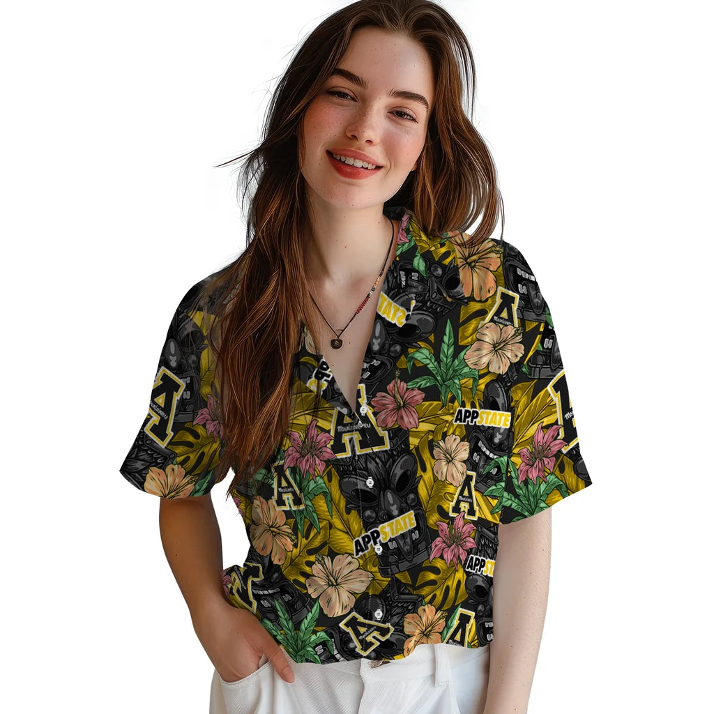 Appalachian State Mountaineers Hawaiian Shirt - Hibiscus Tiki Jungle | Moonbestprint