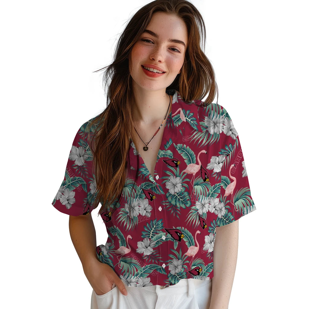 Arizona Cardinals Hawaiian Shirt - Flamingo and Hibiscus | Moonbestprint