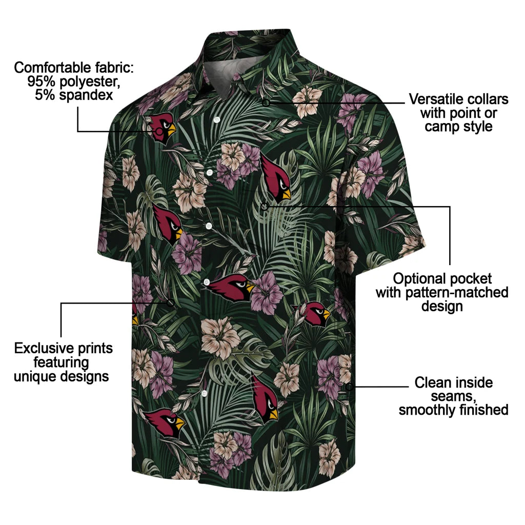 Arizona Cardinals Hawaiian Shirt - Hibiscus Leaves Pattern | Moonbestprint