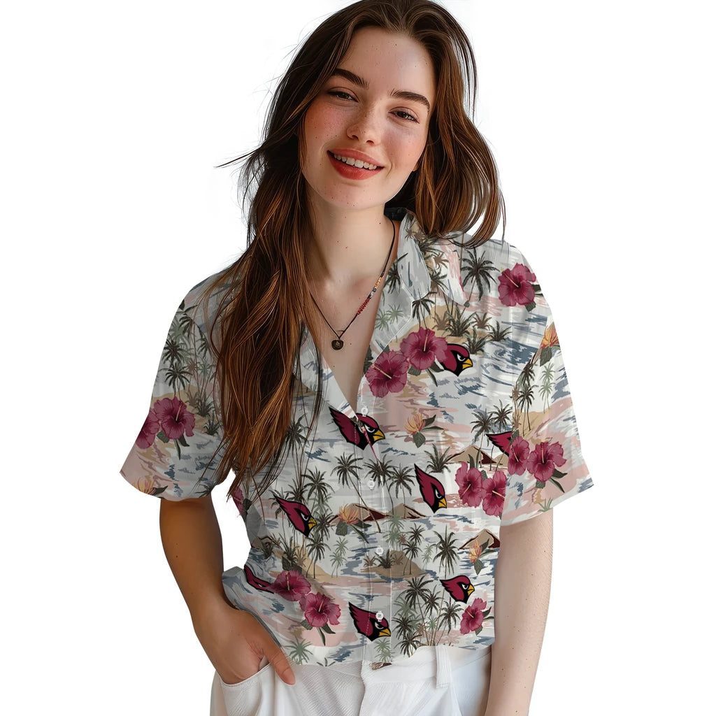 Arizona Cardinals Hawaiian Shirt - Hibiscus Seaside | Moonbestprint