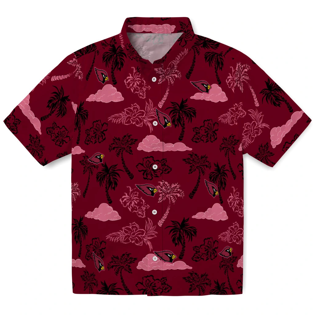 Arizona Cardinals Hawaiian Shirt - Palm And Clouds | Moonbestprint