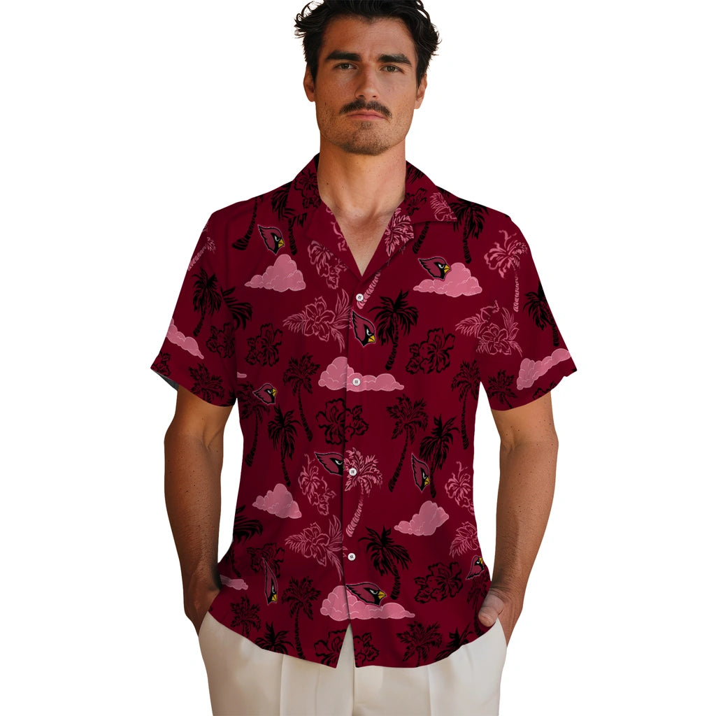 Arizona Cardinals Hawaiian Shirt - Palm And Clouds | Moonbestprint
