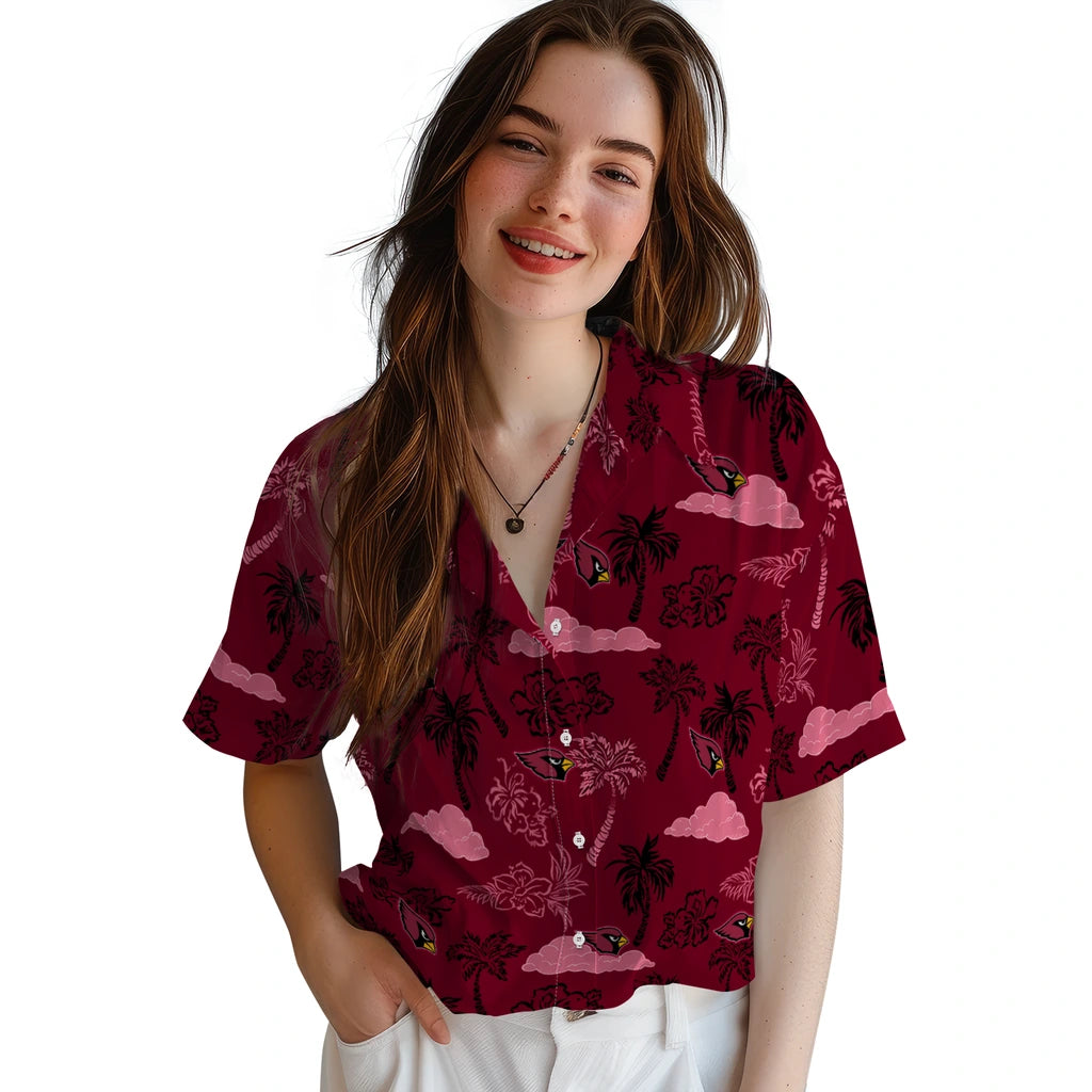 Arizona Cardinals Hawaiian Shirt - Palm And Clouds | Moonbestprint