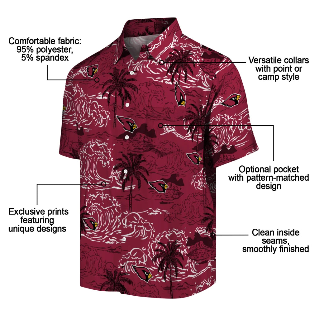 Arizona Cardinals Hawaiian Shirt - Wave Palm | Moonbestprint