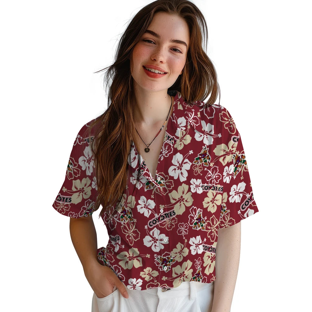 Arizona Coyotes Hawaiian Shirt - Hibiscus Flower Design – Moonbestprint