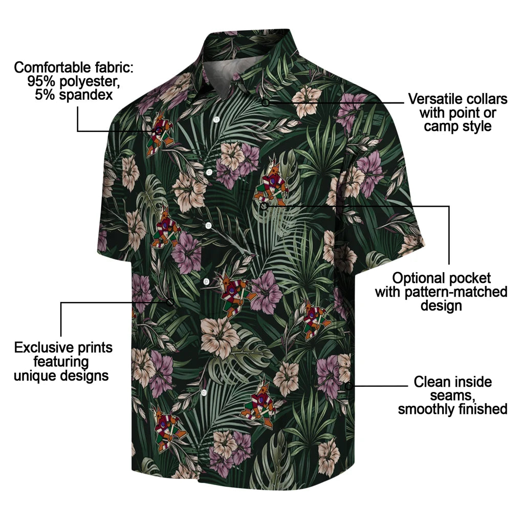 Arizona Coyotes Hawaiian Shirt - Hibiscus Leaves Pattern – Moonbestprint