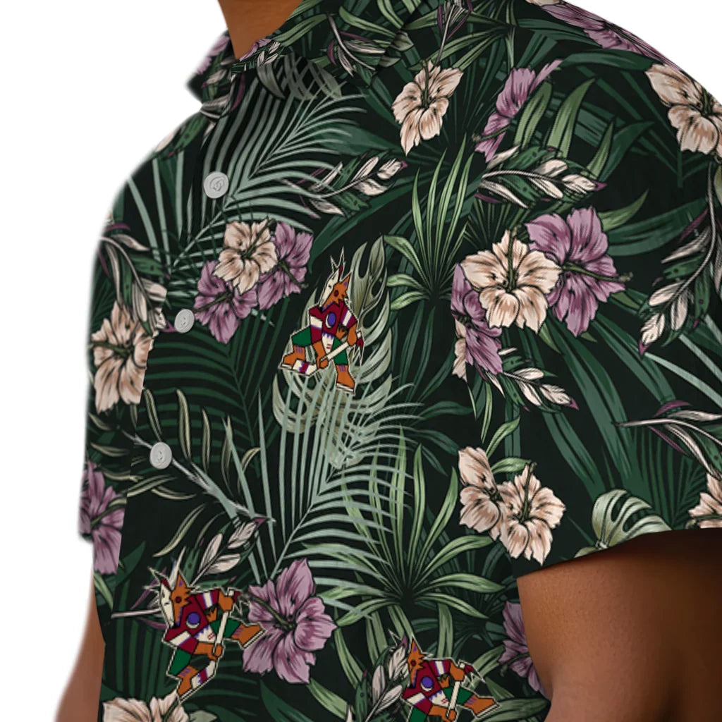Arizona Coyotes Hawaiian Shirt - Hibiscus Leaves Pattern – Moonbestprint
