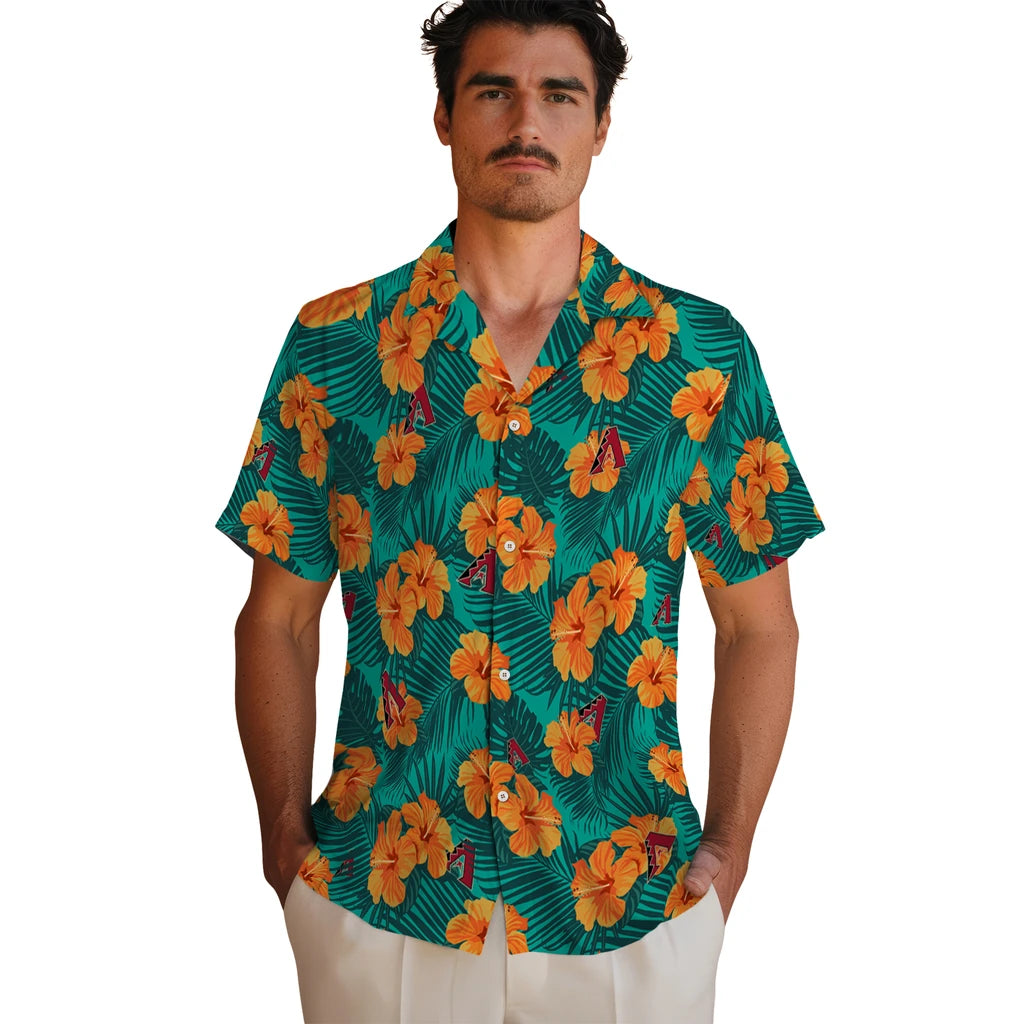 Arizona Diamondbacks Hawaiian Shirt - Hibiscus and Palm Leaves | Moonbestprint