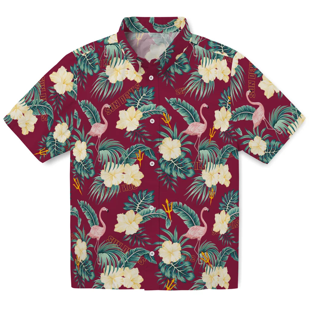 Arizona State Sun Devils Hawaiian Shirt - Flamingo and Hibiscus | Moonbestprint