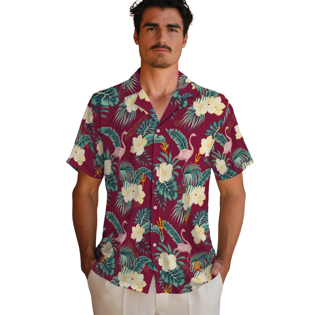 Arizona State Sun Devils Hawaiian Shirt - Flamingo and Hibiscus | Moonbestprint