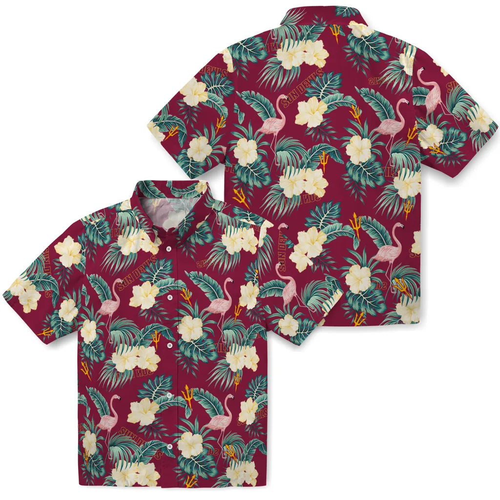 Arizona State Sun Devils Hawaiian Shirt - Flamingo and Hibiscus | Moonbestprint