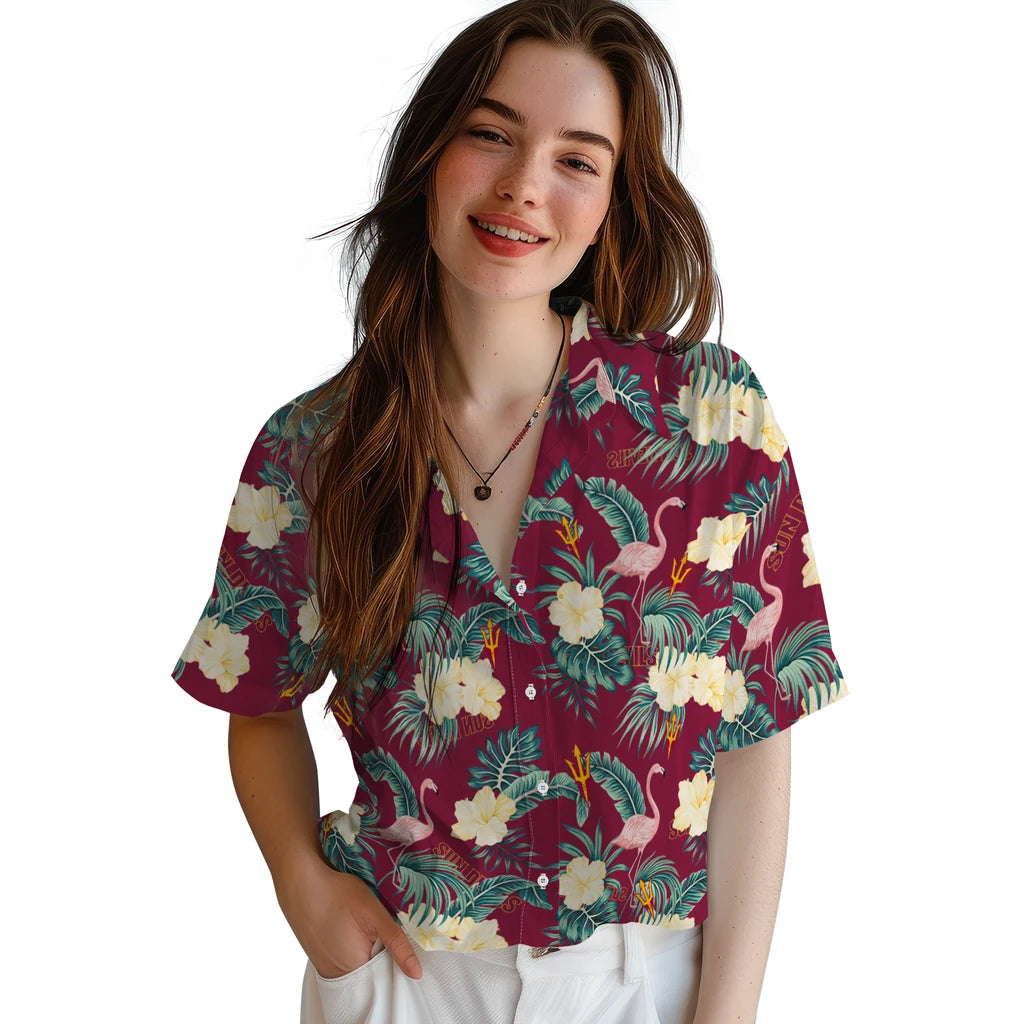 Arizona State Sun Devils Hawaiian Shirt - Flamingo and Hibiscus | Moonbestprint