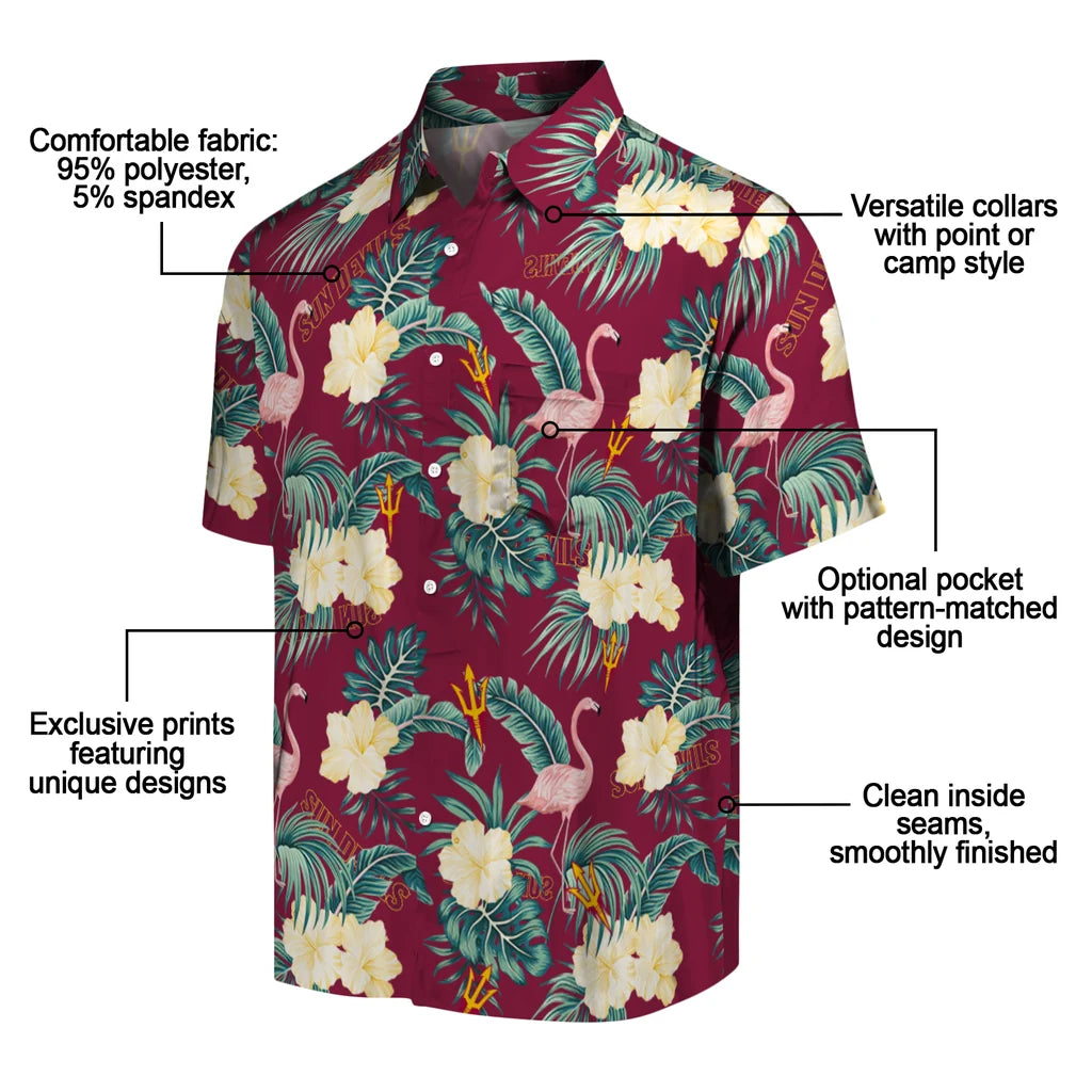 Arizona State Sun Devils Hawaiian Shirt - Flamingo and Hibiscus | Moonbestprint
