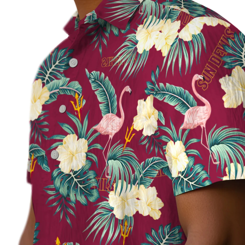 Arizona State Sun Devils Hawaiian Shirt - Flamingo and Hibiscus | Moonbestprint