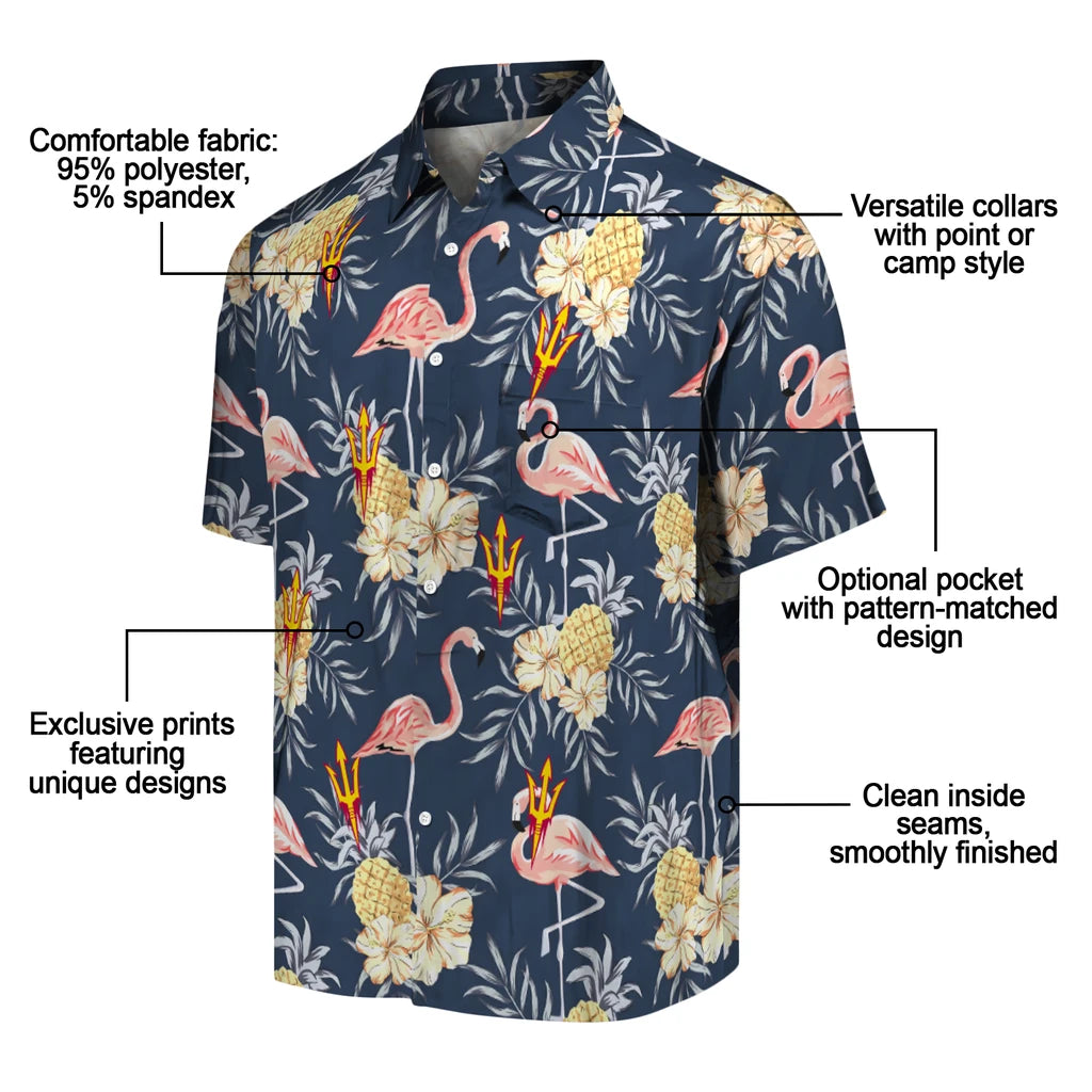 Arizona State Sun Devils Hawaiian Shirt - Flamingo Hibiscus | Moonbestprint