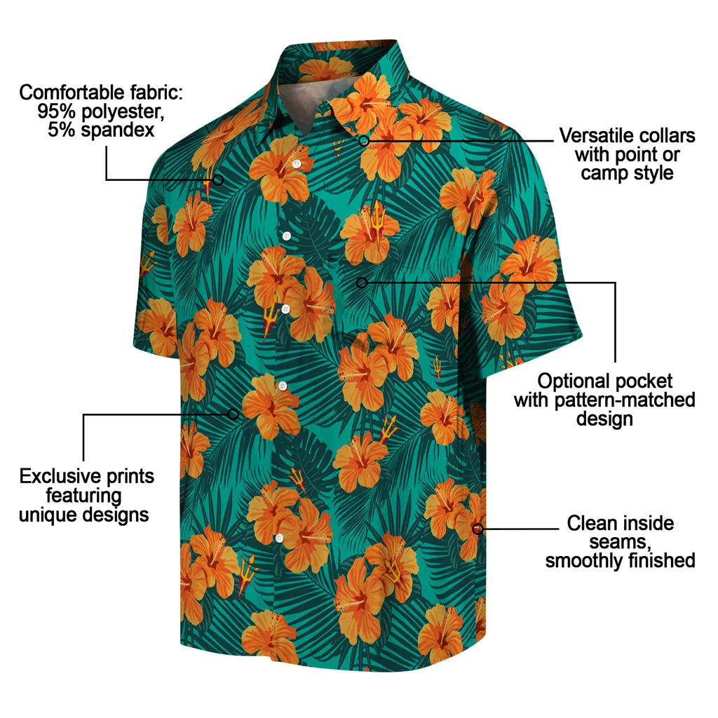 Arizona State Sun Devils Hawaiian Shirt - Hibiscus and Palm Leaves | Moonbestprint