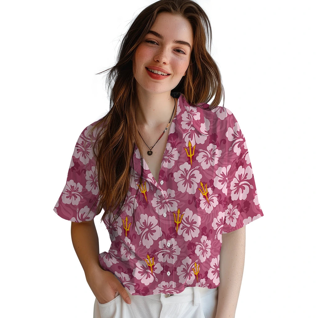 Arizona State Sun Devils Hawaiian Shirt - Hibiscus Cluster | Moonbestprint