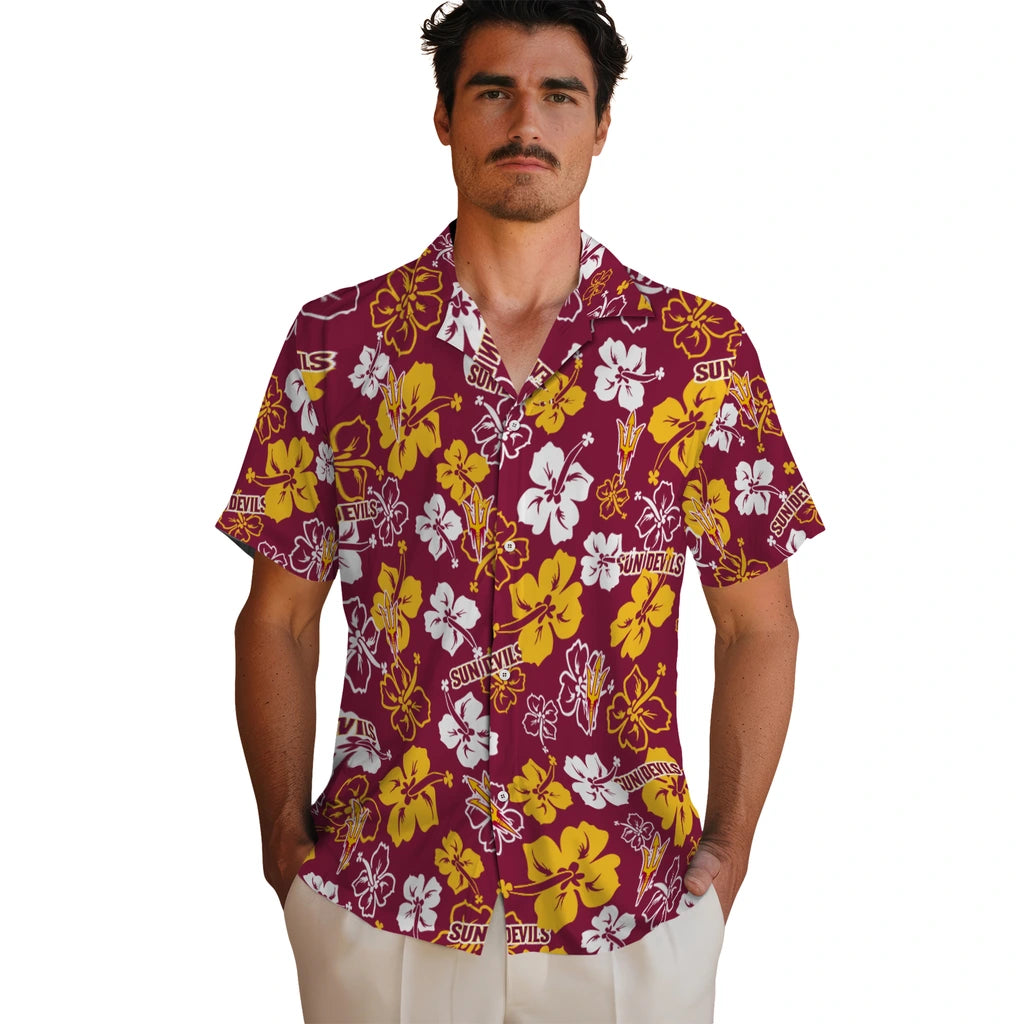 Arizona State Sun Devils Hawaiian Shirt - Hibiscus Flower Design | Moonbestprint