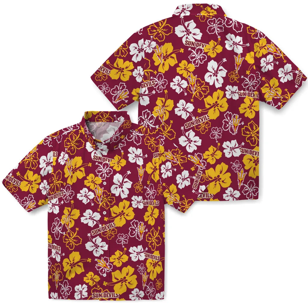 Arizona State Sun Devils Hawaiian Shirt - Hibiscus Flower Design | Moonbestprint