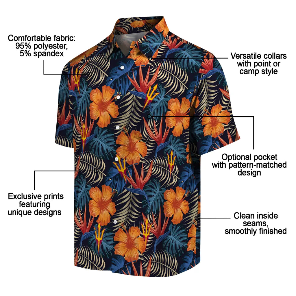 Arizona State Sun Devils Hawaiian Shirt - Hibiscus Foliage | Moonbestprint