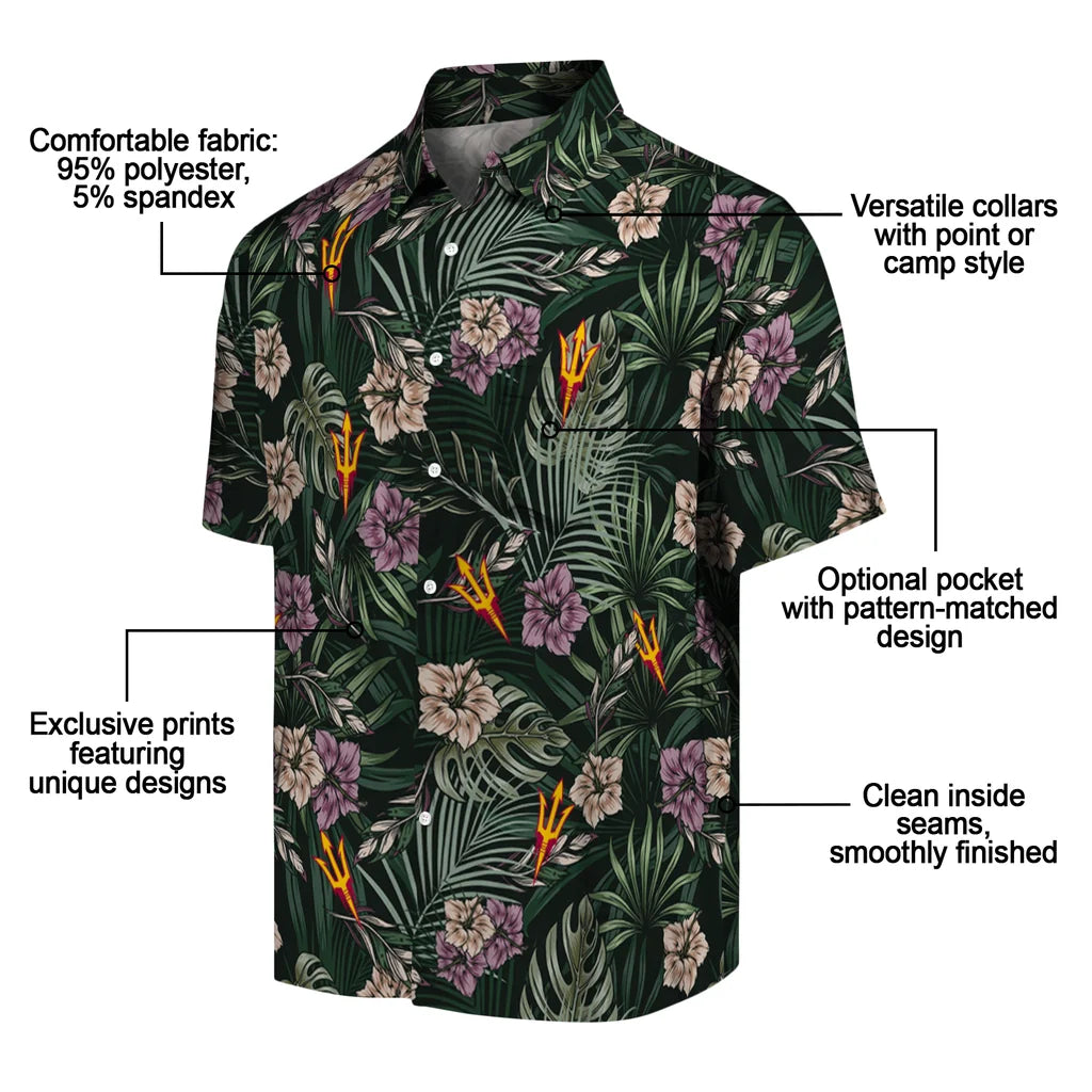 Arizona State Sun Devils Hawaiian Shirt - Hibiscus Leaves Pattern | Moonbestprint