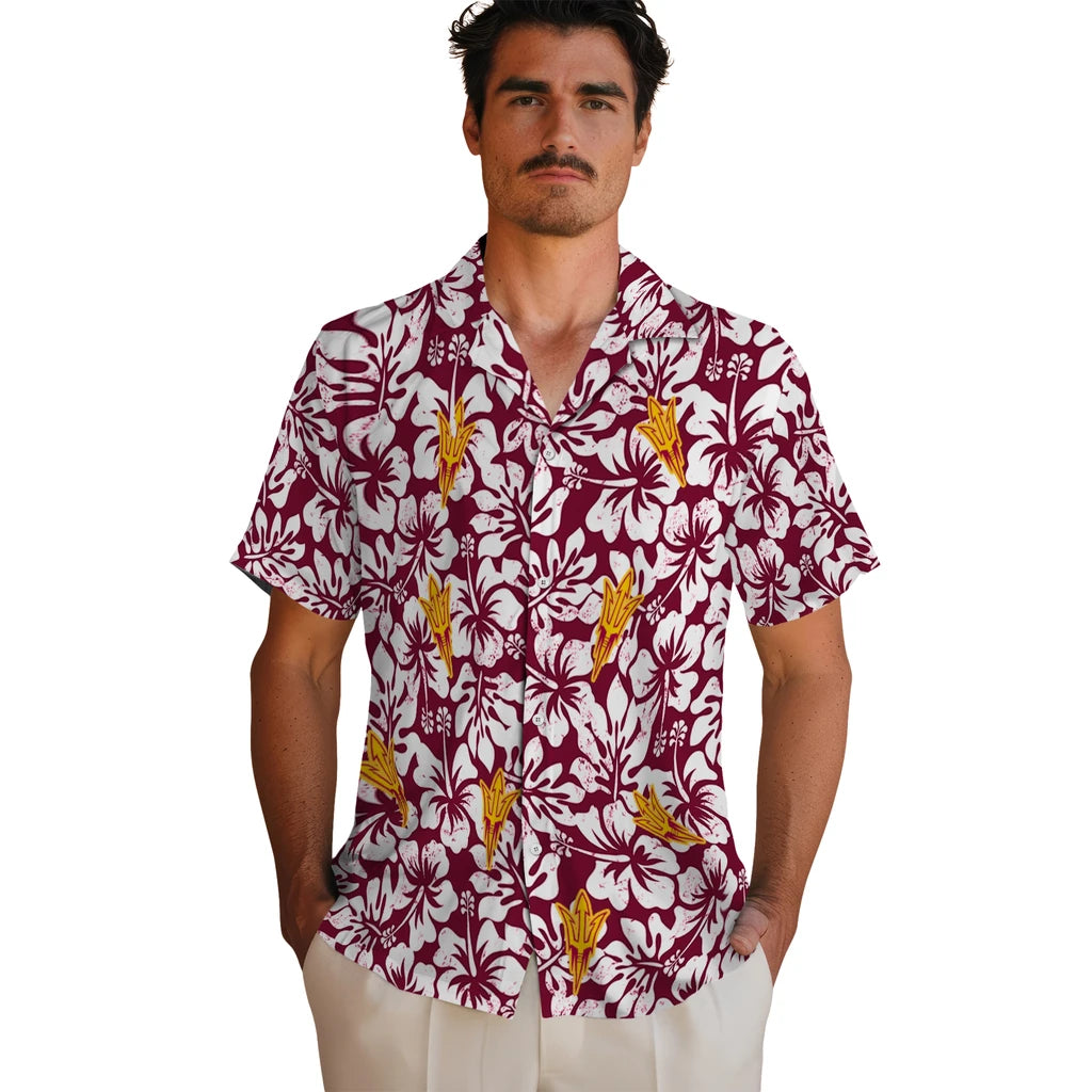 Arizona State Sun Devils Hawaiian Shirt - Hibiscus Motif | Moonbestprint