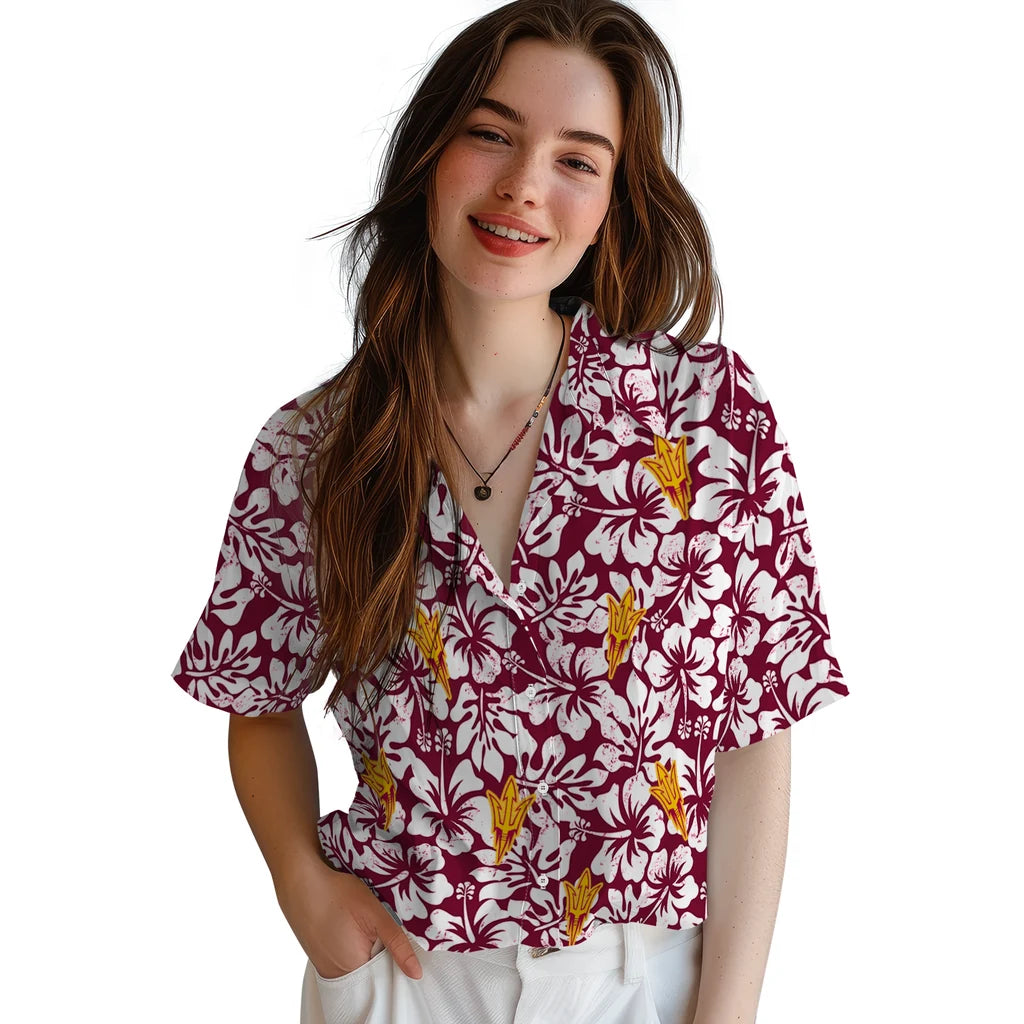Arizona State Sun Devils Hawaiian Shirt - Hibiscus Motif | Moonbestprint