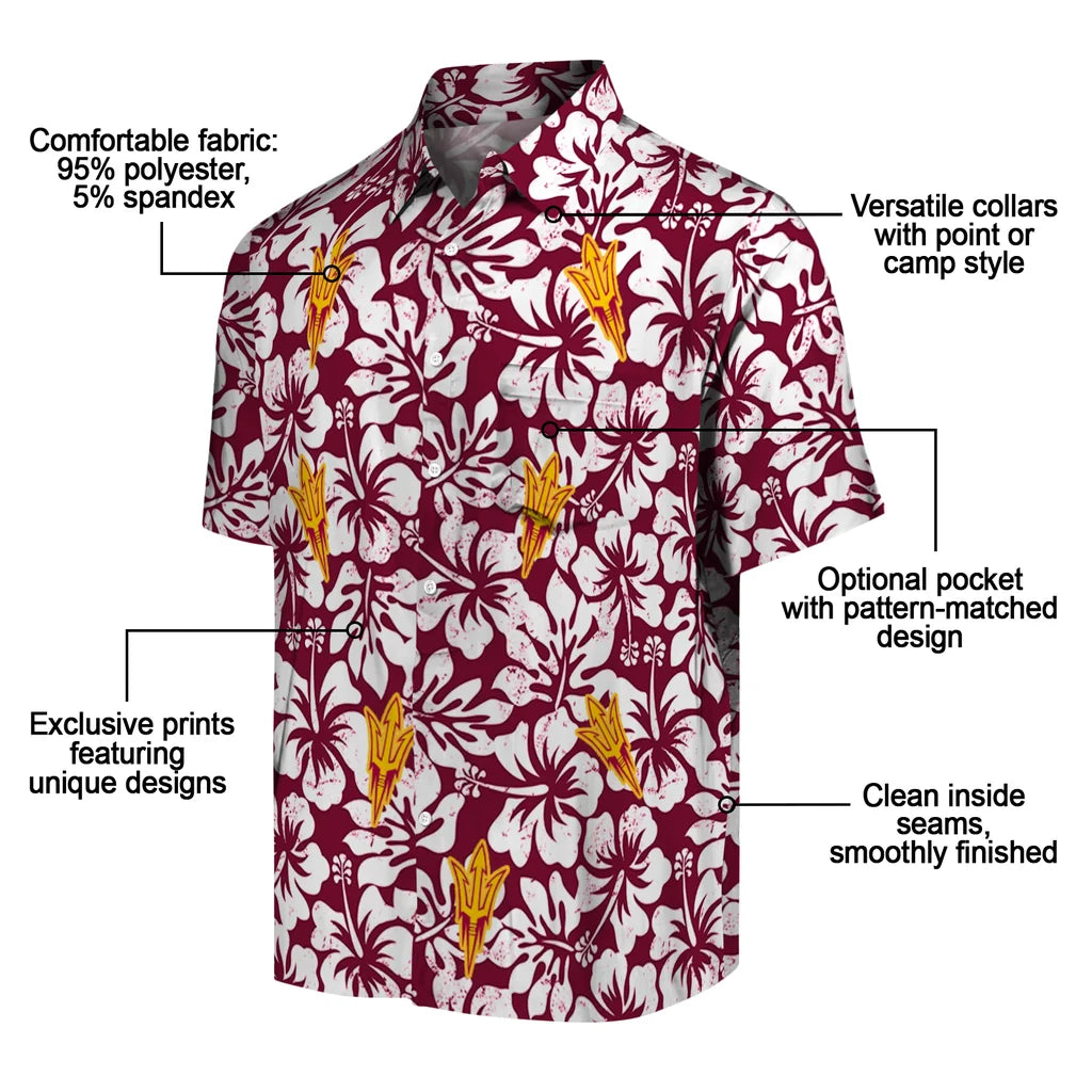 Arizona State Sun Devils Hawaiian Shirt - Hibiscus Motif | Moonbestprint