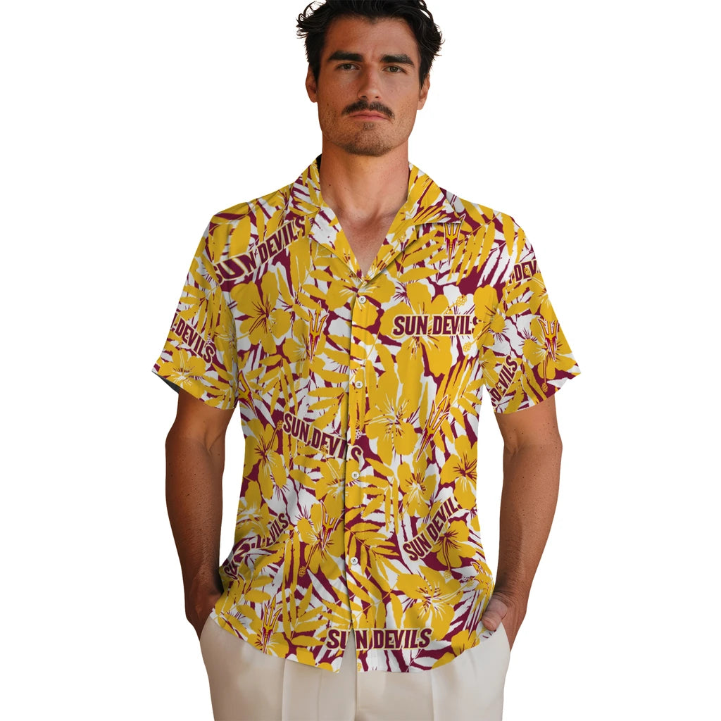 Arizona State Sun Devils Hawaiian Shirt - Hibiscus Overlay | Moonbestprint