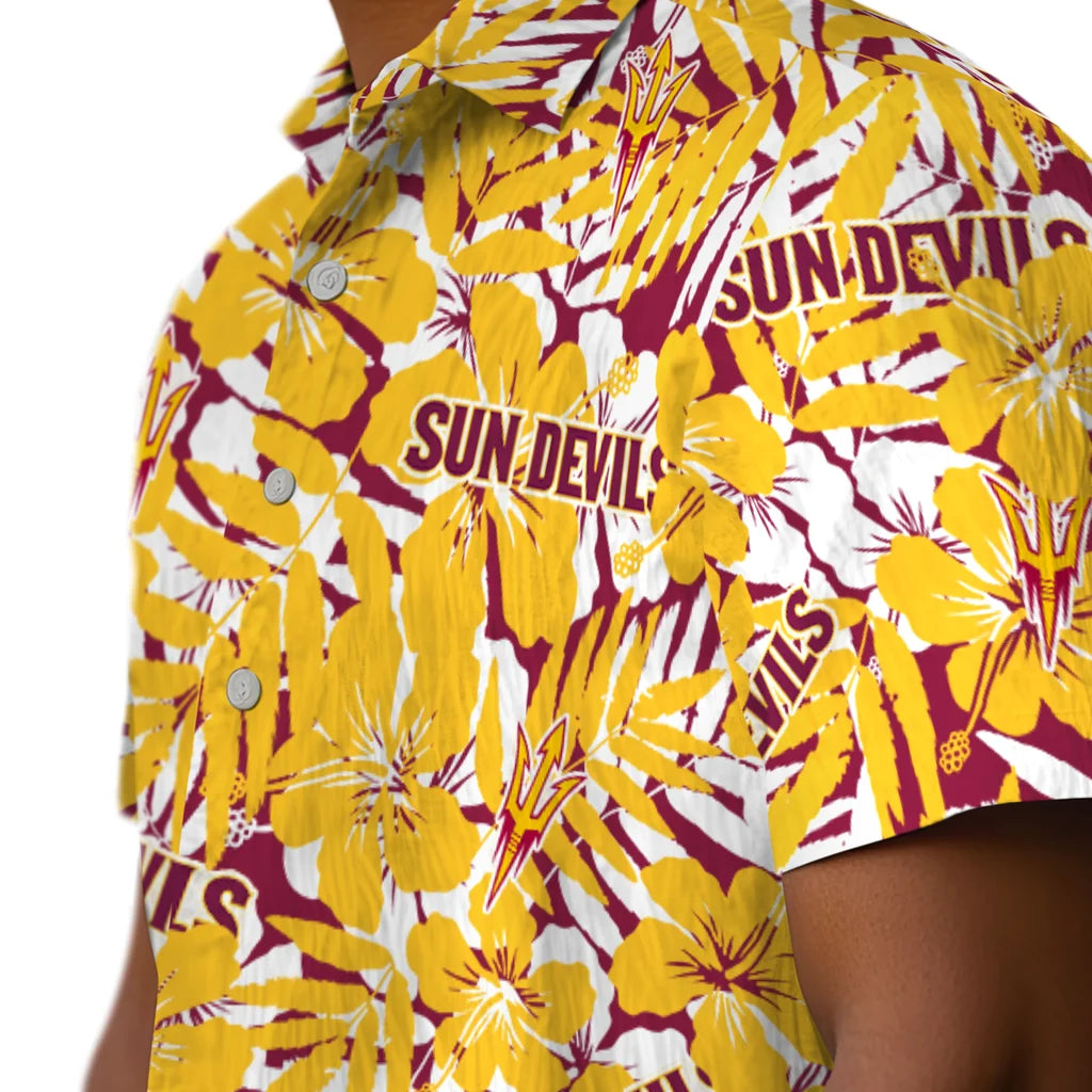 Arizona State Sun Devils Hawaiian Shirt - Hibiscus Overlay | Moonbestprint