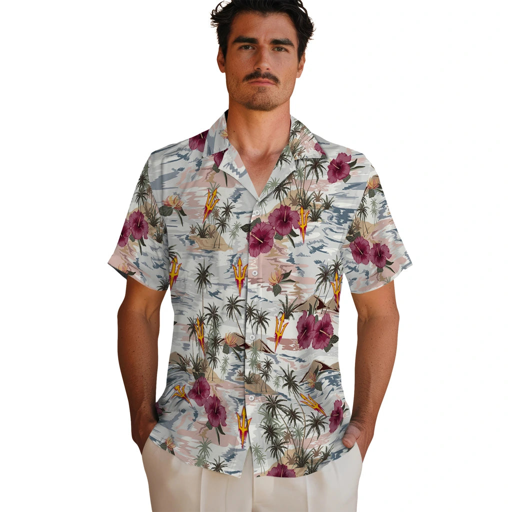 Arizona State Sun Devils Hawaiian Shirt - Hibiscus Seaside | Moonbestprint