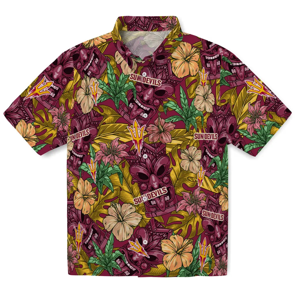 Arizona State Sun Devils Hawaiian Shirt - Hibiscus Tiki Jungle | Moonbestprint