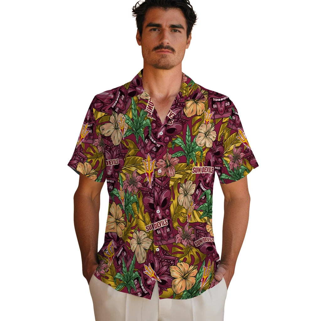 Arizona State Sun Devils Hawaiian Shirt - Hibiscus Tiki Jungle | Moonbestprint