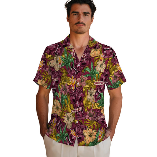 Arizona State Sun Devils Hawaiian Shirt - Hibiscus Tiki Jungle | Moonbestprint