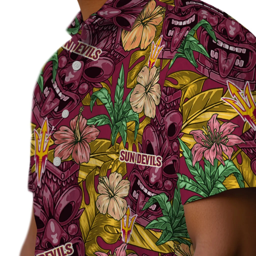Arizona State Sun Devils Hawaiian Shirt - Hibiscus Tiki Jungle | Moonbestprint