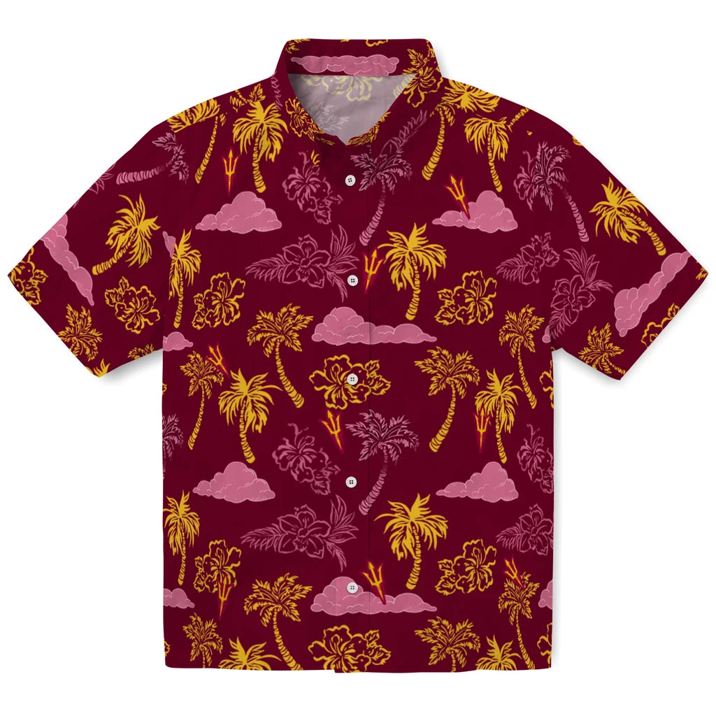 Arizona State Sun Devils Hawaiian Shirt - Palm And Clouds | Moonbestprint