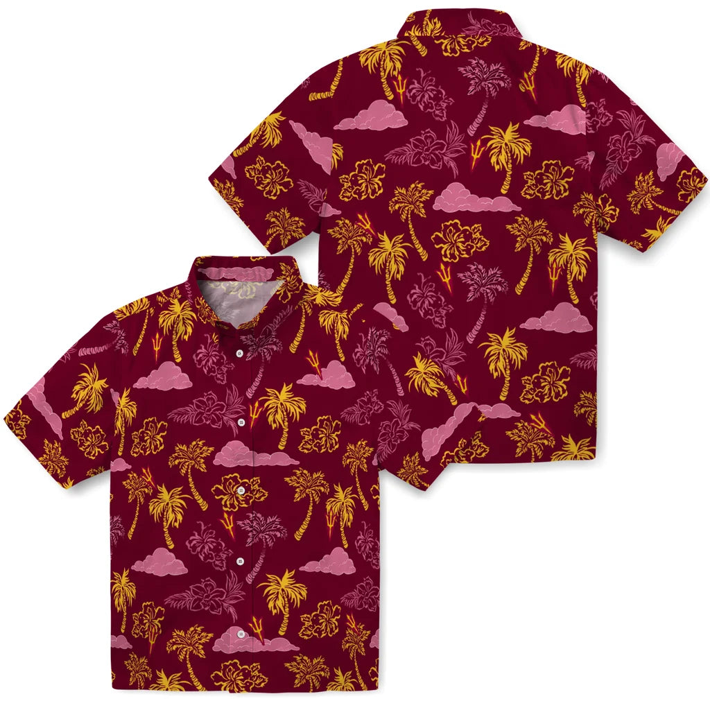 Arizona State Sun Devils Hawaiian Shirt - Palm And Clouds | Moonbestprint