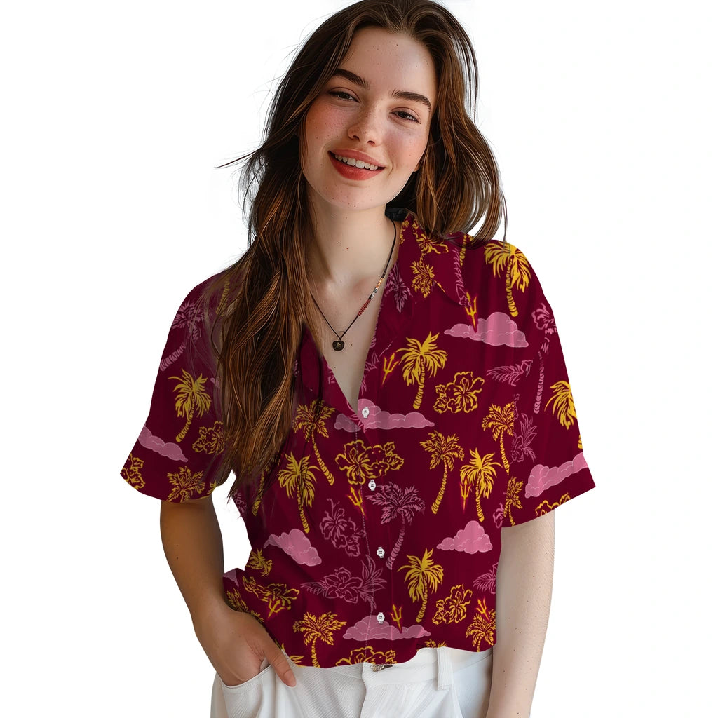 Arizona State Sun Devils Hawaiian Shirt - Palm And Clouds | Moonbestprint