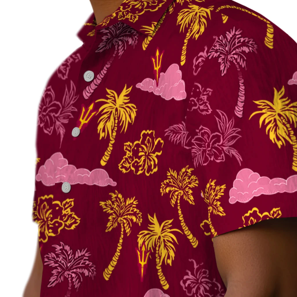 Arizona State Sun Devils Hawaiian Shirt - Palm And Clouds | Moonbestprint