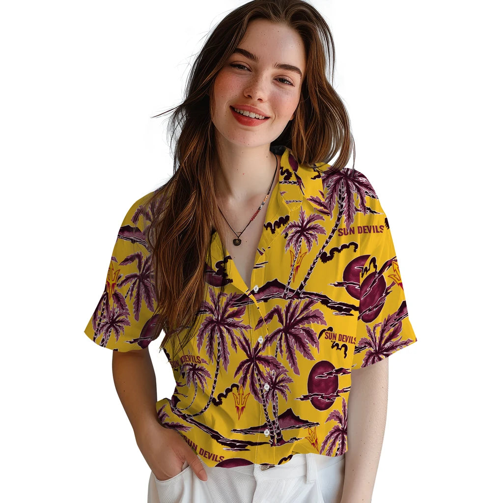 Arizona State Sun Devils Hawaiian Shirt - Palm Sunset | Moonbestprint