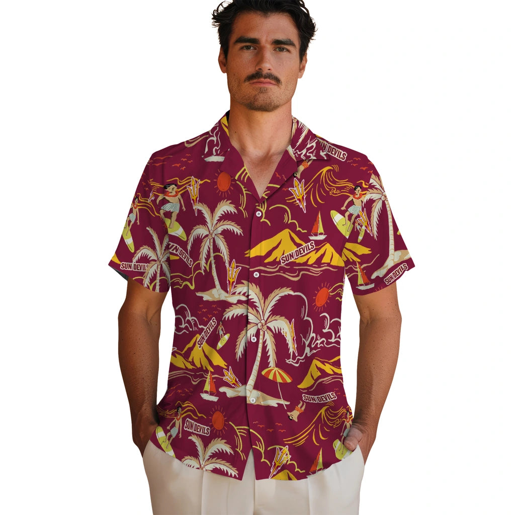 Arizona State Sun Devils Hawaiian Shirt - Palm Tree Island | Moonbestprint